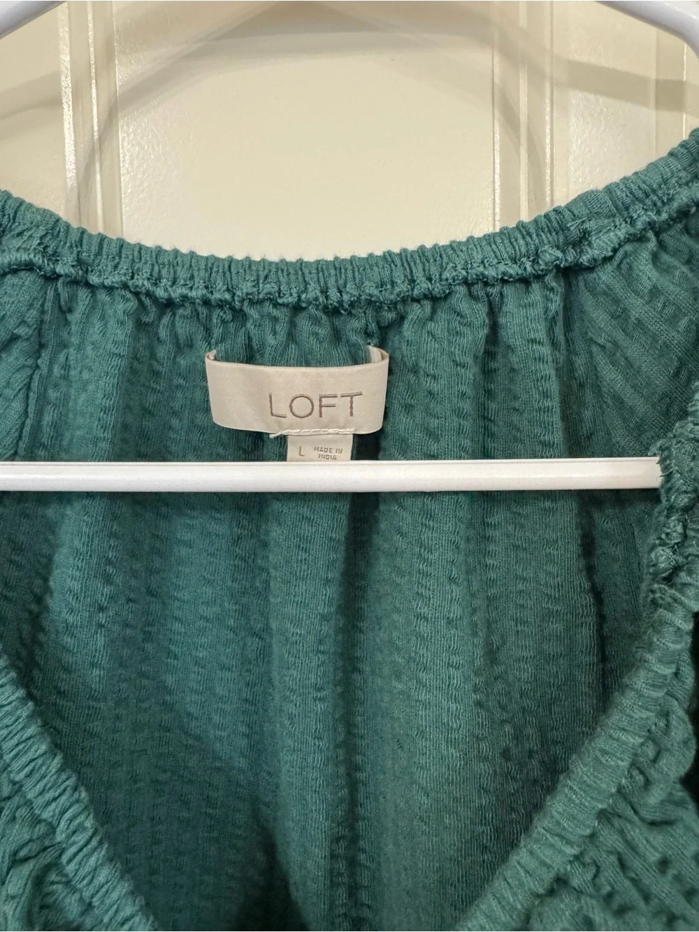 LOFT Emerald Green Ruched V-Neck Puff Sleeve Blouse
